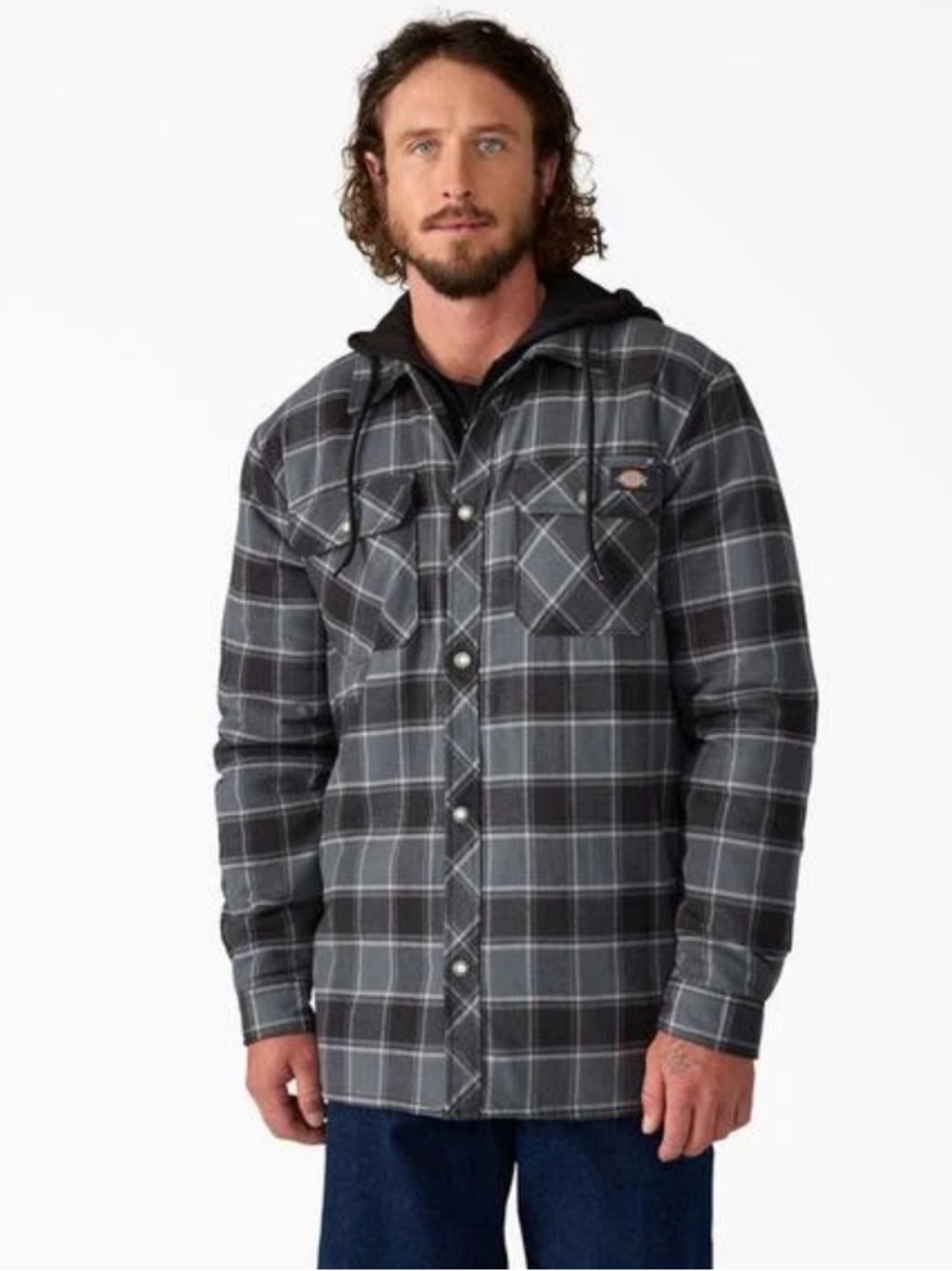 Dickies Hooded Flannel Shirt Jacket Charcoal XL